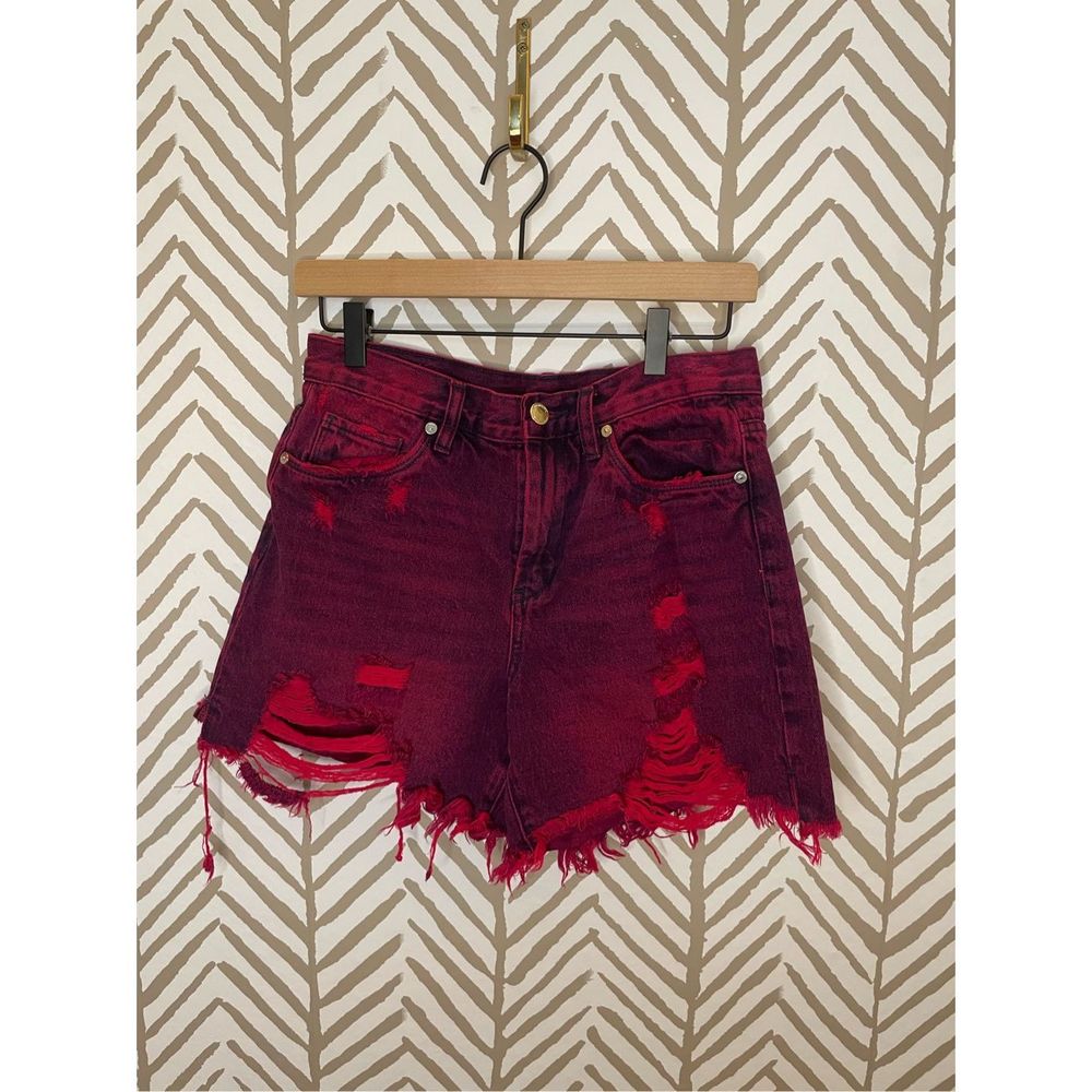 Blank NYC distressed jean shorts in pink and purpl